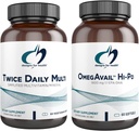 Diseños para Aceite de Pescado de Salud + Bundle Multivitamínico - OmegAvail Hi-Po (60 Softgels) EPA DHA TG Omega-3 con Twice Daily Multi (60 cápsulas) Premium Multivitamin/Mineral con vitaminas de B Activo