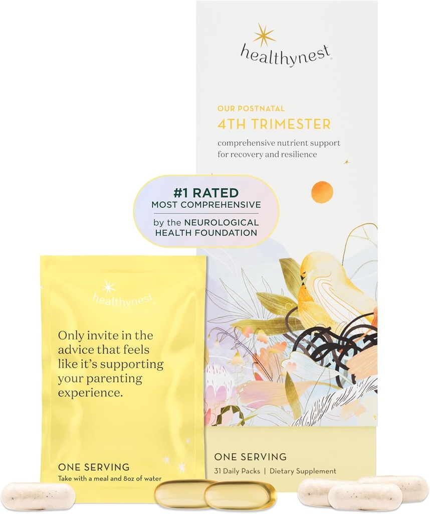 HealthyNest Postnatal < 4th Trimester Prenatal Vitamina ← Hecho con Folato Metilado, Choline, DHA, Iron ← 31 Day Supply