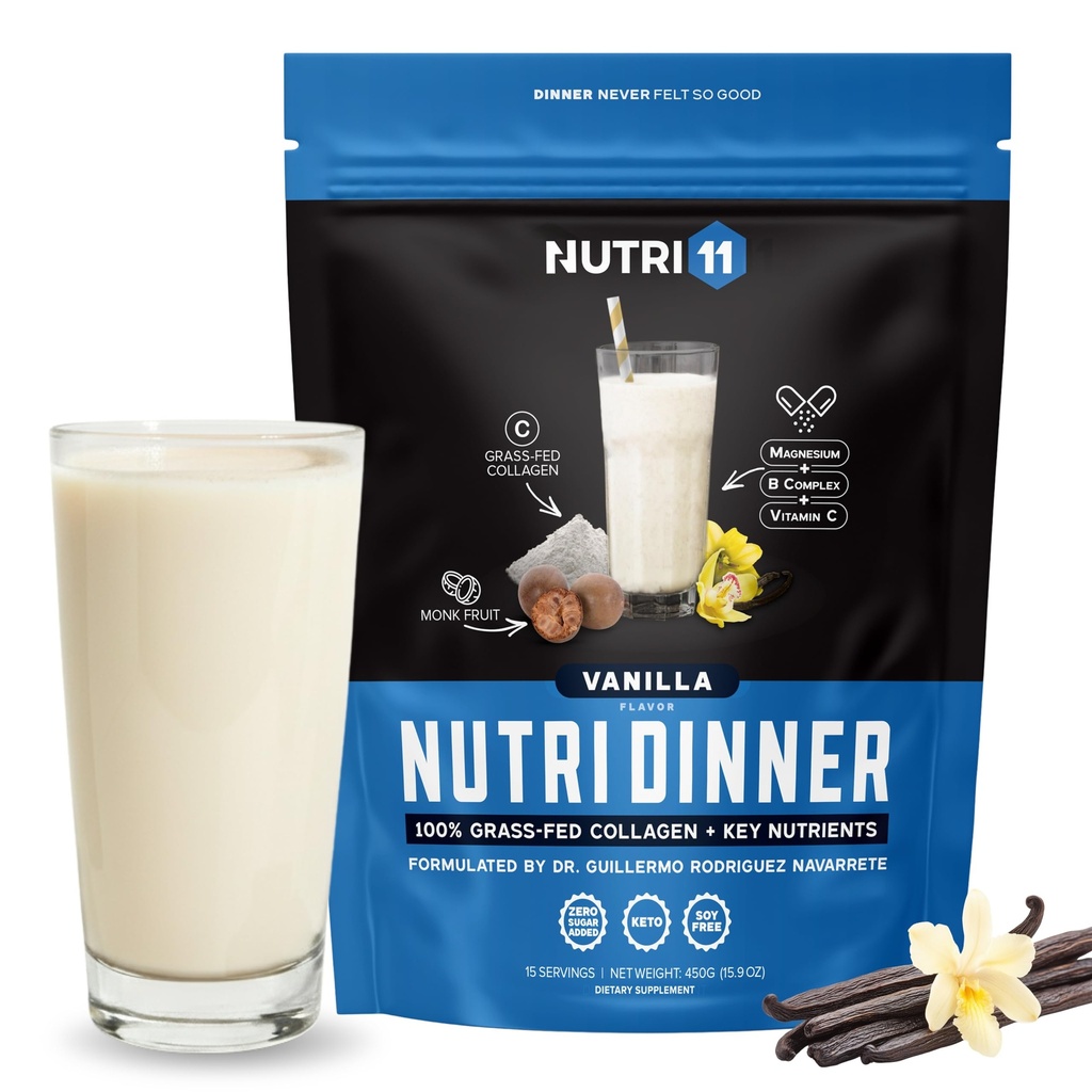 NutriDinner por Nutrillermo  Grass-Fed Collagen Protein Powder Silencio Collagen with Magnesium B-Vitamins ← Collagen Supplement for Sleep and Recovery (14,9, Vanilla)