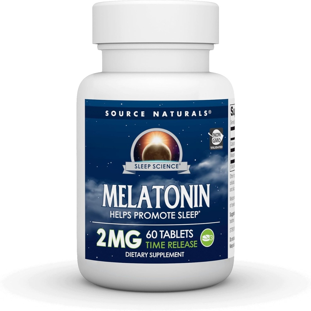 Fuente Naturals Melatonina, Ayuda a promover el sueño*, 2 mg - 60 Tablas liberadas por el tiempo