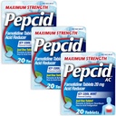 Pepcid AC Maximum Strength Heartburn Relief Tablets, Prevents & Relieves Heartburn & acid Reflux Debido a la indigestión ácida, 20 mg Famotidine, ICY Cool Mint Flavor, Multipack, 3 x 20 ct
