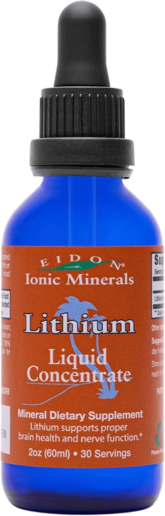 Eidon Ionic Minerals Litio Líquido - Lithium Chloride Drops Suplemento, Minerals Drops for Water, Promote Brain Health, Support Cognition, Assist in Vitamin B12 and Folate Transport, 2 oz.