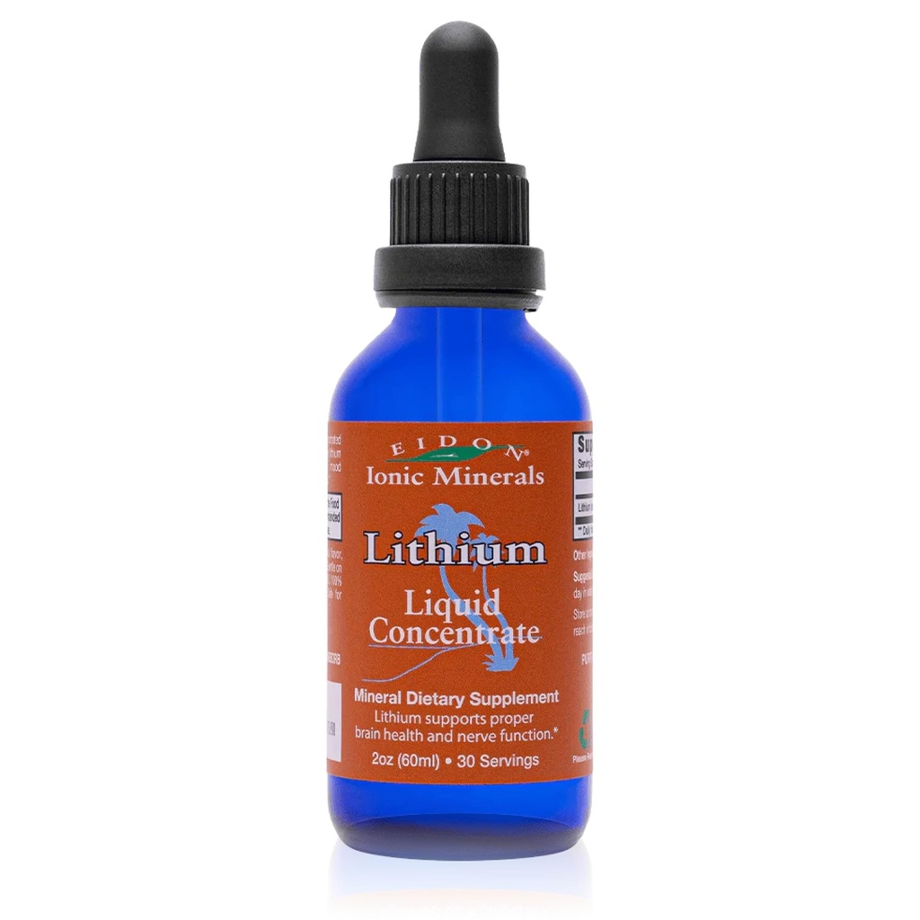 Eidon Ionic Minerals Litio Líquido - Lithium Chloride Drops Suplemento, Minerals Drops for Water, Promote Brain Health, Support Cognition, Assist in Vitamin B12 and Folate Transport, 2 oz.