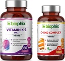 biofix Vitamina K2 MK-7-100 mcg 60 - Vitamina libre C-1000 30 Tabletas - Apoya Huesos fuertes Salud Inmune