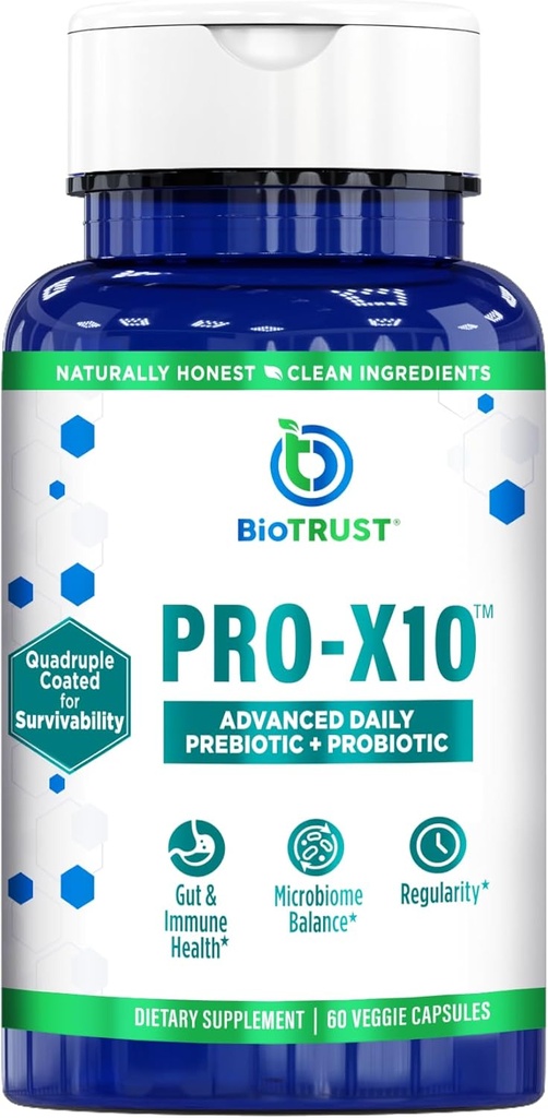 BioTrust Pro-X10 2.0 Suplemento Probiótico - Probióticos para la Salud Digestiva con Prebióticos - Apoyo al Sistema Inmunitario y Salud GI - Libre de Gluten, Soya y Dairy, No GMO - 60 cápsulas