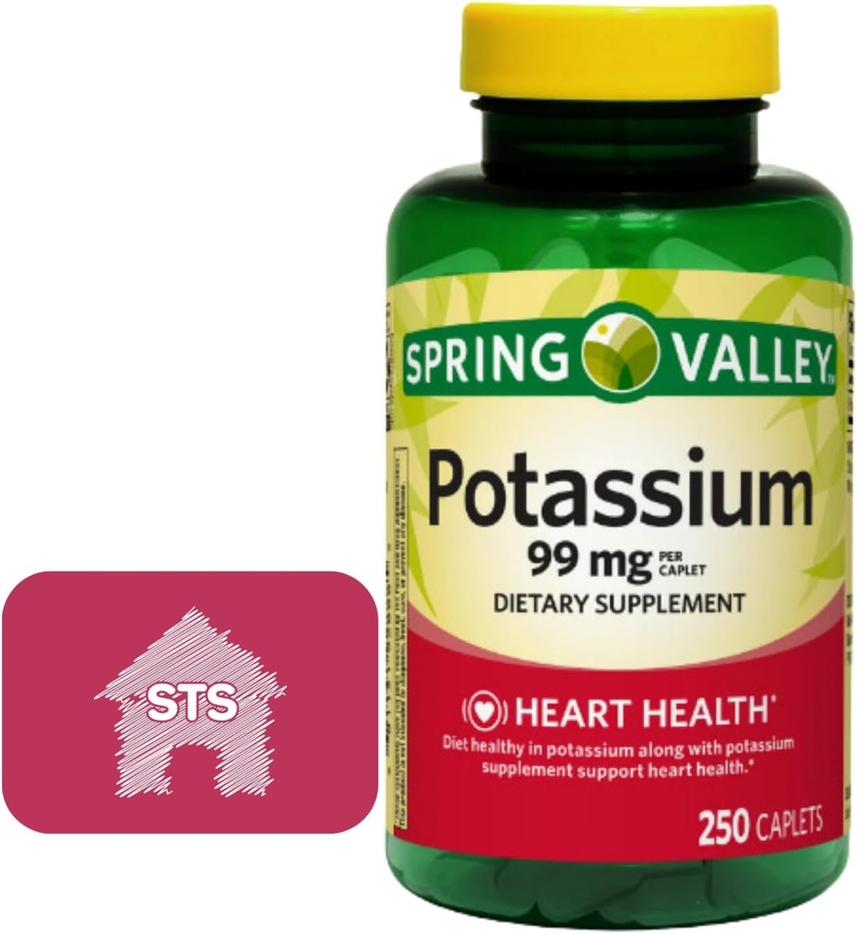 Potasio de Spring Valley 99 mg, 250 Conde + pegatina STS.