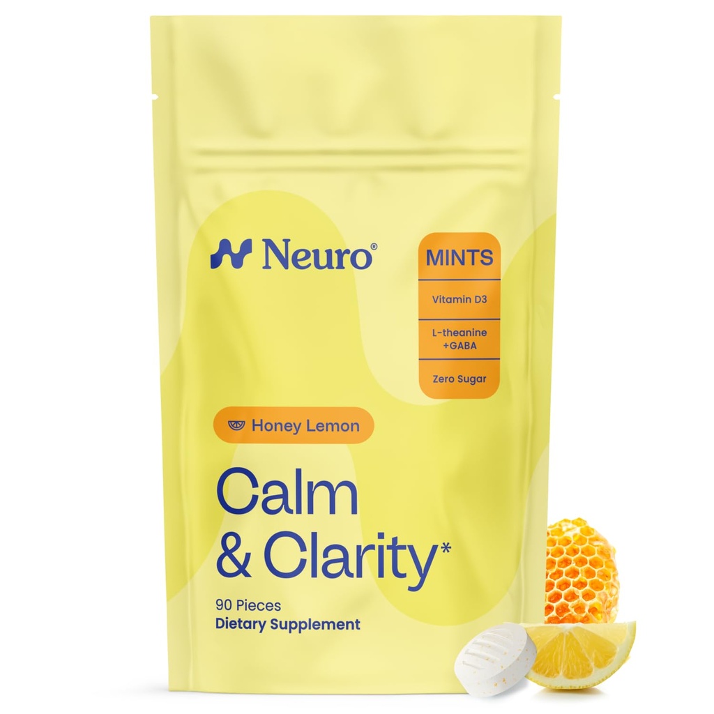 NeuroGum Calm " Clarity Mints (Honey Lemon, 90 piezas) ← GABA + L-Theanine + Vitamin D3 ← Sugar Free Mood &amp; Stress Supplement