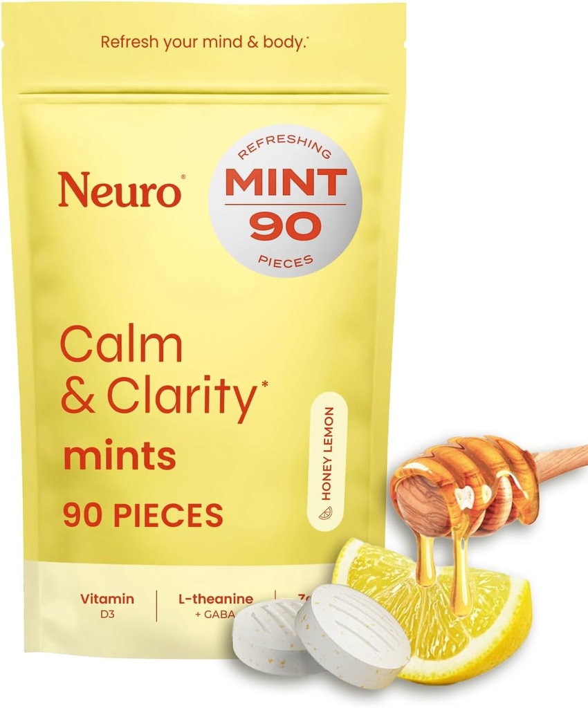 NeuroGum Calm " Clarity Mints (Honey Lemon, 90 piezas) ← GABA + L-Theanine + Vitamin D3 ← Sugar Free Mood &amp; Stress Supplement