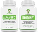 VitaMonk Alpha GPC y Uridine Stack - Mr Happy Stack - Uridine Monophosphate with No Artificial Fillers - Bioavailable Choline Supplements Promote Cognition, Focus, Mental Clarity