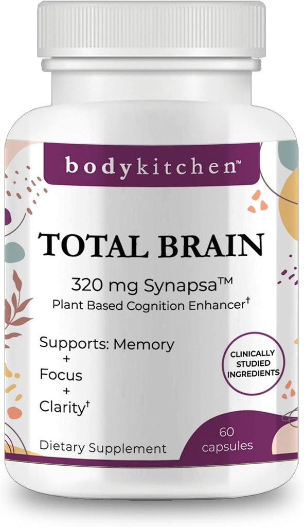 Body Kitchen Total Brain Supplement, Supports Aumento de la memoria, Focus and Clarity con Bacopa, Coffee Fruit & Brainberry, clínicamente testado, Veggie Caps, 60 cuenta