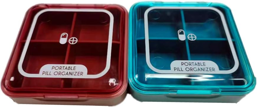 Pill Organizer, CSGTSWGS Travel Pill Box Portable Travel Pill Case Premium 4 Compartments Daily Small Pill Box Pill Container for Purse for Vitamin, Cod Liver Oil Medication (Pink plagaBlue 2PCS)