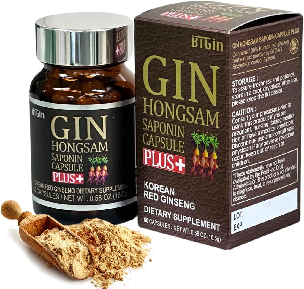 Coreana Red Ginseng [Gin HONGSAM] 60 cápsulas - Premium Anti Aging Suplementos - Boost Energy ← Memoria para Mujeres y Hombres 100% Red Ginseng
