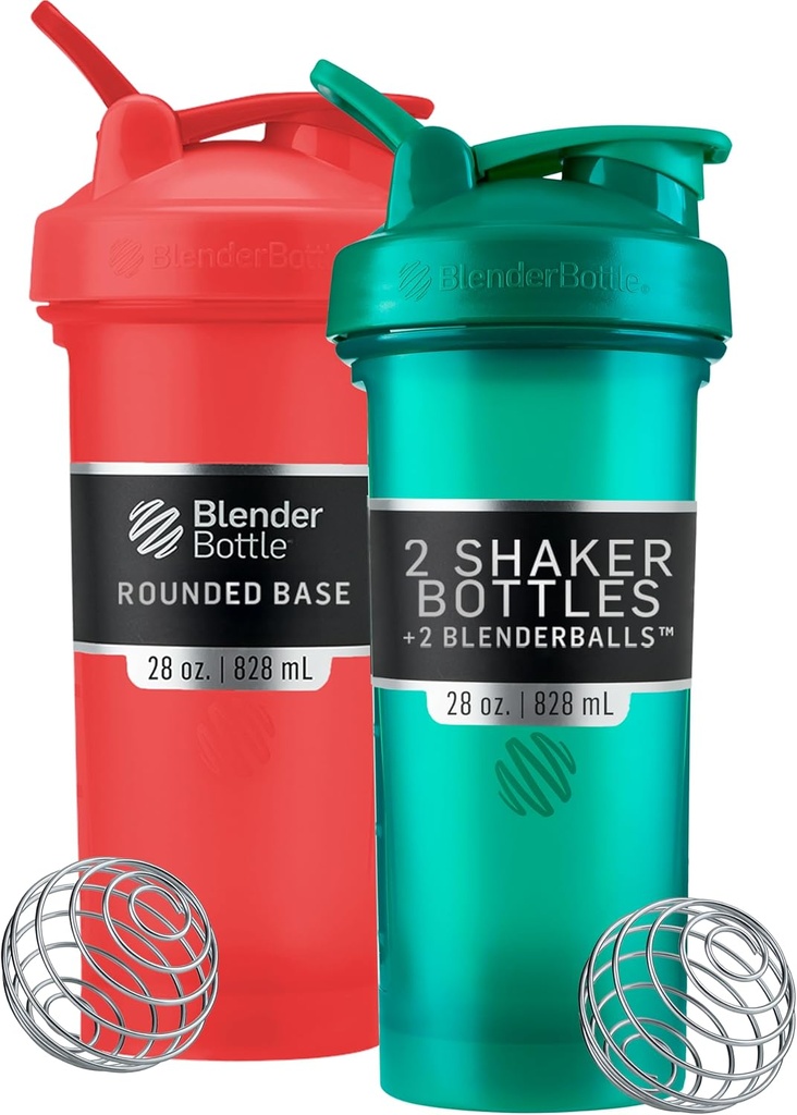 BlenderBottle Classic V2 Shaker Bottle Perfect para Protein Shakes y Pre Workout, 28-Once (2 Pack), Rojo, Verde