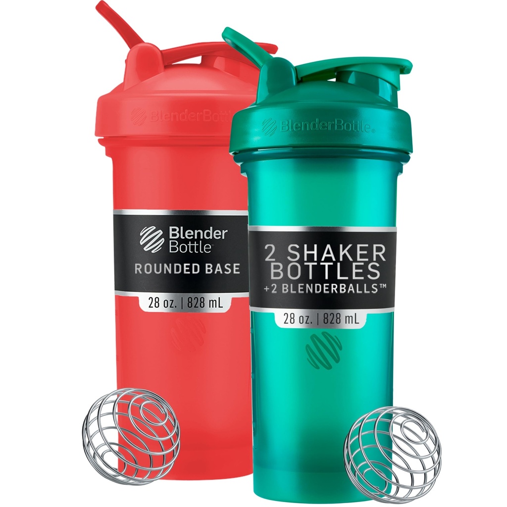 BlenderBottle Classic V2 Shaker Bottle Perfect para Protein Shakes y Pre Workout, 28-Once (2 Pack), Rojo, Verde