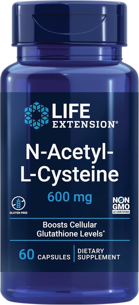 Life Extension L-Theanine Calming Amino Acid 60 Capsules & N-Acetyl-L-Cysteine Immune & Liver Health Antioxidant 600mg 60 Capsules