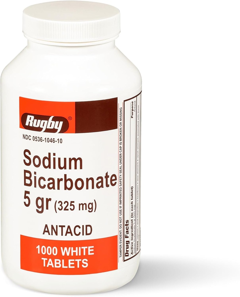 Rugby Bicarbonato de Sodio 325 mg Tabletas de ácido - Alivio para acidez, estómago " Indigestión, 1000 Conde (1-Pack)