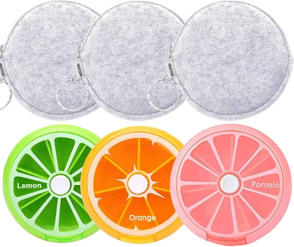 6PCS Weekly Pill Organizer 6PCS 7 Day 3 Times a Day INVODA Large Daily Pill Cases for Pills Vitamin Fish Oil Supplements Container (Group+Light Grey Bag 3PCS)