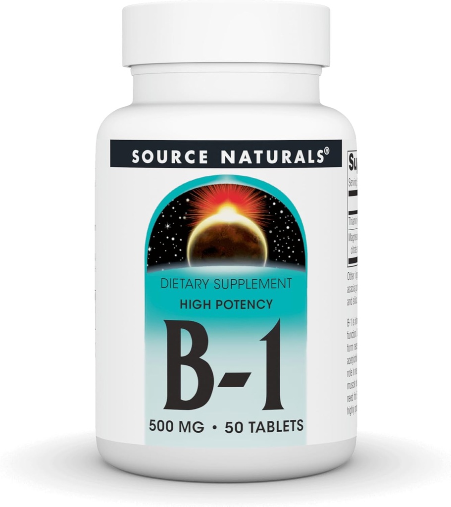 Fuente Naturales Vitamina B-1 Thiamin 500mg - Alta potencia, 500mg - 50 Tablets