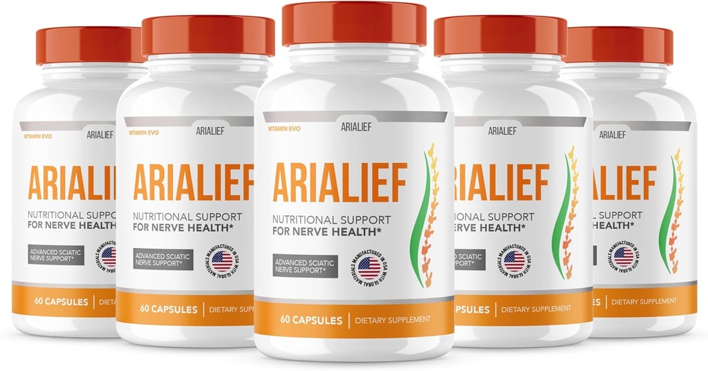 (5 PACK) Arialief Sciatica Nerve Support, Arialeaf Advanced Nerve Health, Arialeaf Prime Palm Sciatica, Aria Leaf Primepalm Aria Lief, Nerve Relief Supplement Sciatic Soothing (300 capsules )