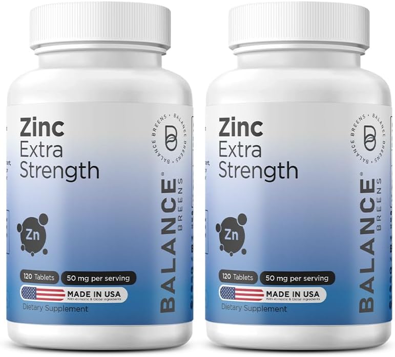 Zinc 50mg, 120 Tabletas Vegetarianas - Soporte Inmunitario, promueve la cicatrización de la piel, fuerza extra, ultraabsorbable (Pack of 2)