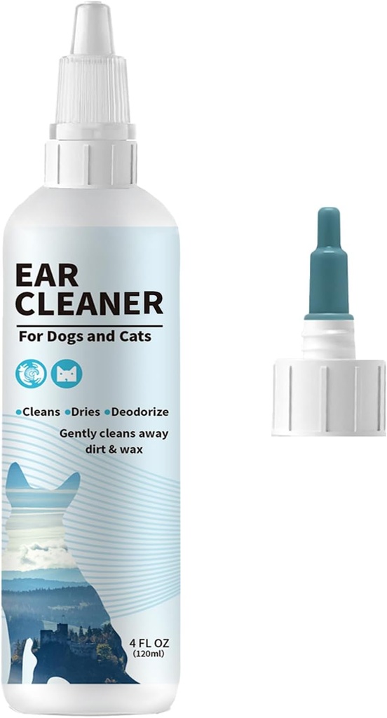 Limpiador de oídos para perros – Solución ótica suave para gatos de perros – Lavado de oído para cera, Debris & olor – Itch Relief, Fórmula no irritante – 4 oz