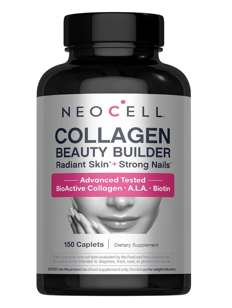 NeoCell Collagen Beauty Builder con ácido hialurónico y biotina, piel, pelo y uñas Suplemento, Incluye Antioxidantes, Tablet, 150 Cuenta, 1 Botella