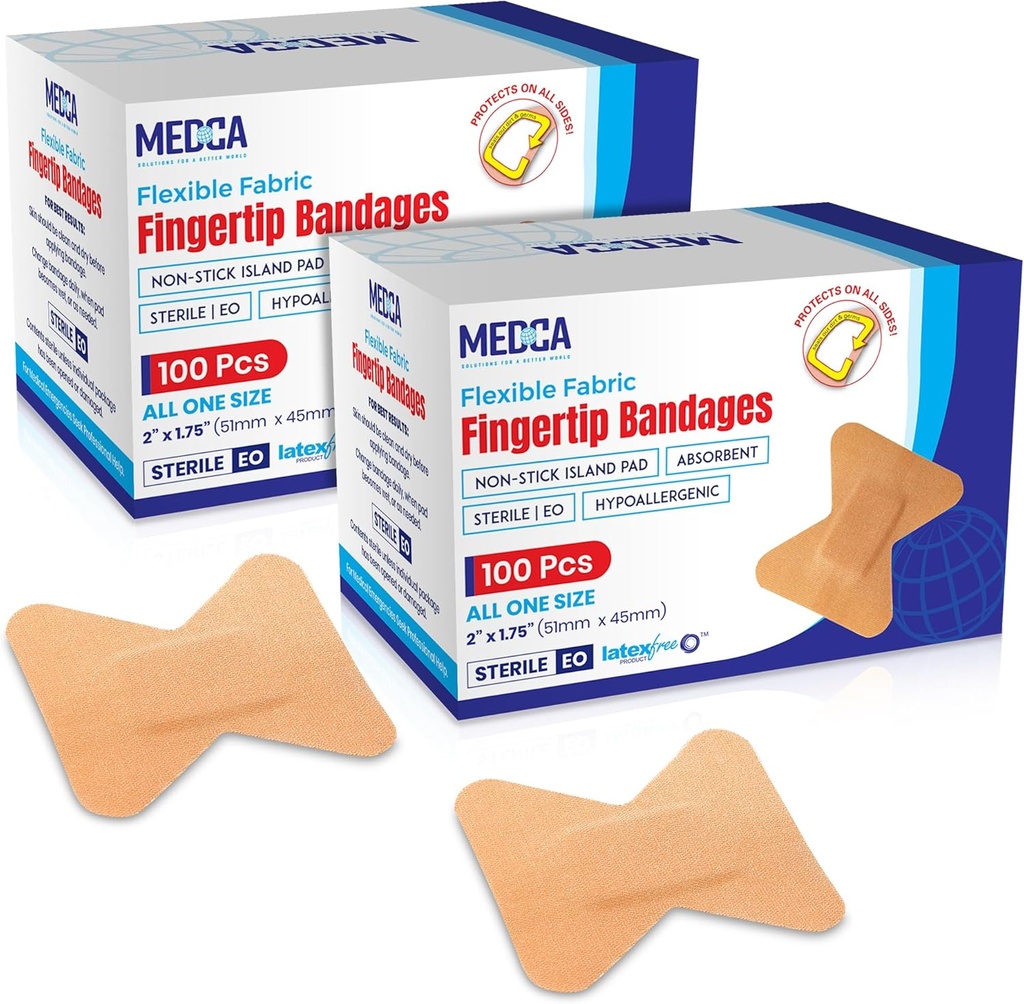 Bandas adhesivas de tejido flexible - Bandajes de punta para el cuidado de los dedos y para proteger los heridos de la infección - (200 conteo)