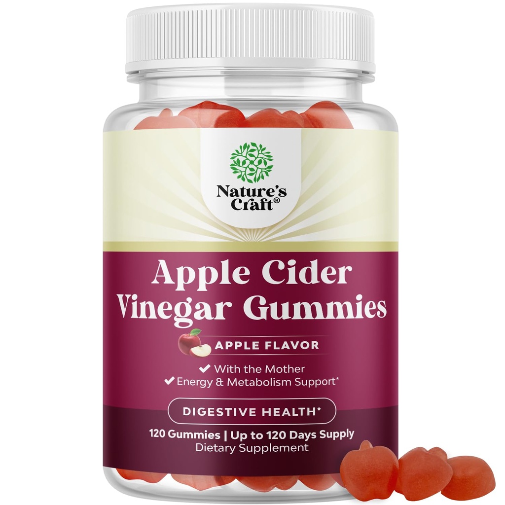 ACV Apple Cider Vinegar Gummies - Suplemento de Energía Natural ACV con Madre para la limpieza del cuerpo Soporte y Gut Health con vitamina B12 y remolino - 120 Conde