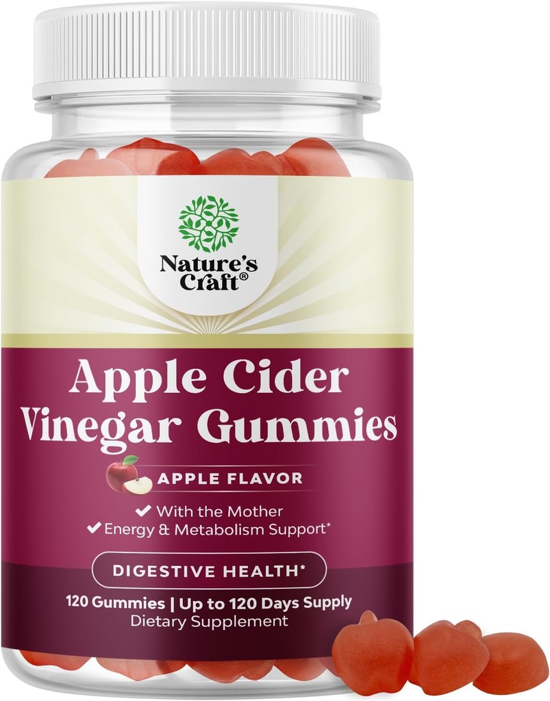 ACV Apple Cider Vinegar Gummies - Suplemento de Energía Natural ACV con Madre para la limpieza del cuerpo Soporte y Gut Health con vitamina B12 y remolino - 120 Conde