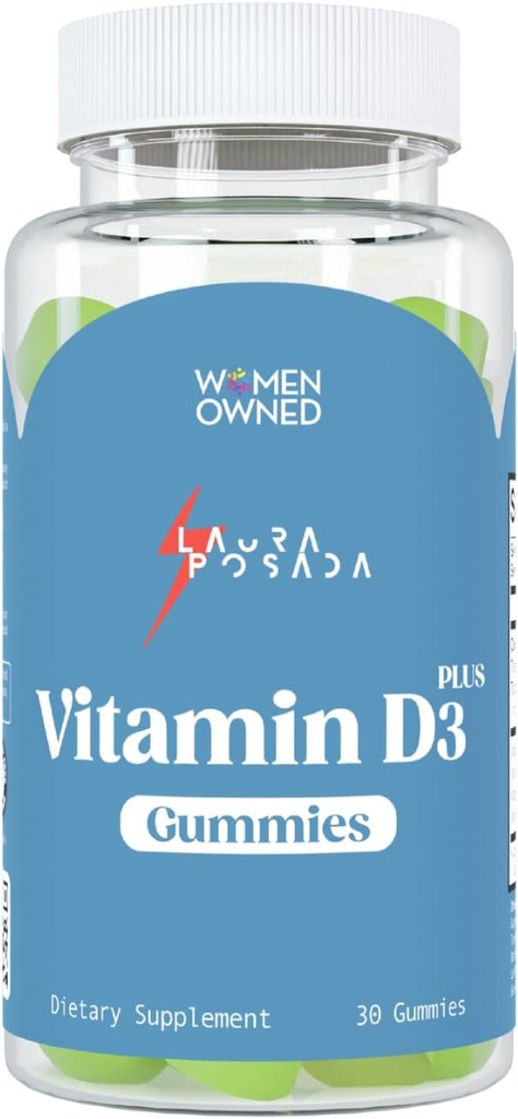 Laura Posada Vitamin D3 Plus Gummies 30 Conde D3, A, K para la Absorción del Calcio, Soporte para la menopausia, Bone & Heart Health, Optimización de las hormonas – Gluten sin gluten 100% Natural Made in USA