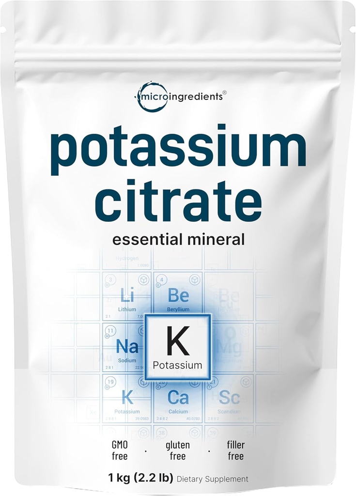 US Origin Potassium Citrate Powder, 1 KG (35 Ounce) Silencio esencial Hidration Electrolyte Suplemento ← Apoya el equilibrio mineral, el corazón, la articulación y la salud inmunitaria