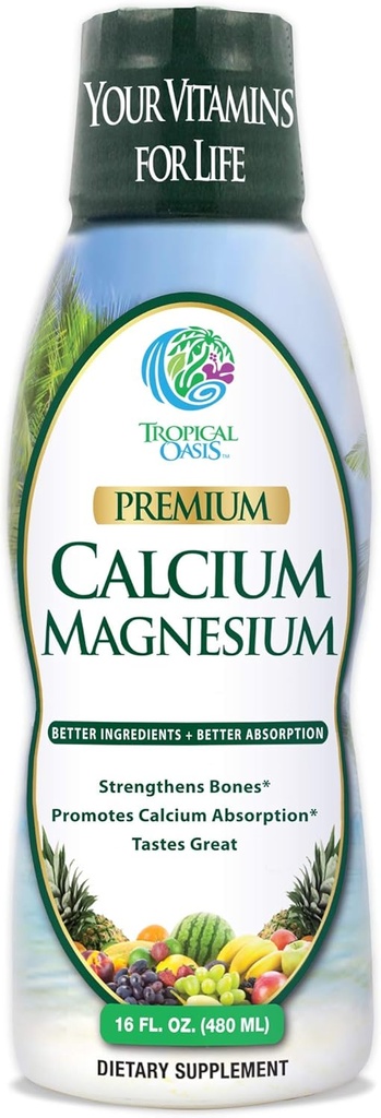 Tropical Oasis Liquid Calcium & Magnesium - Natural formula w/ support for strong bones - Liquid vitamins w/ calcium, - 16oz, 32 Serv.