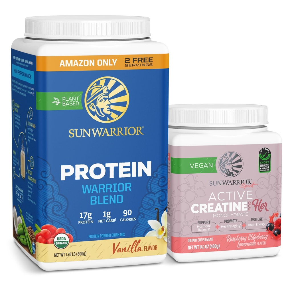 Sunwarrior WarriorBlend Vanilla Protein Powder 32 Serviciones " Creatina for Women Berry Lemonade 50 Servings