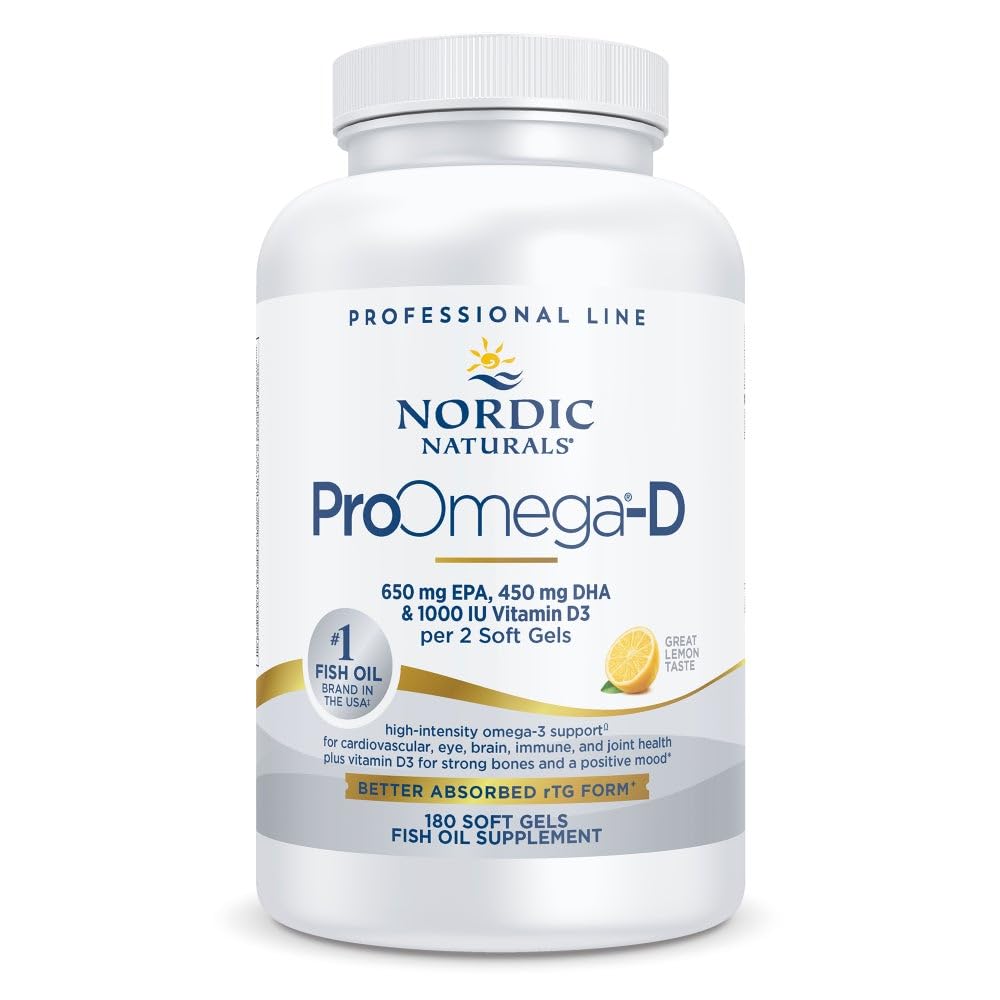 Nordic Naturals ProOmega-D, Lemon Flavor - 180 Soft Gels - 1280 mg Omega-3 + 1000 IU D3 - High-Potency Fish Oil - EPA & DHA - Brain, Eye, Heart, & Immune Health - Non-GMO - 90 Servings