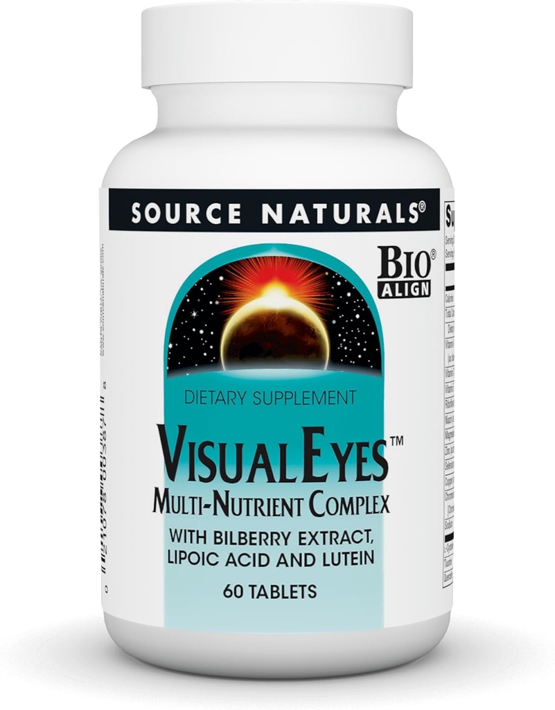 Fuente Naturales Ojos Visuales Suplemento dietético - Complejo Multi-Nutrient con Extracto de Bilberry, Ácido Lipóico y Luteína - 60 Tabletas