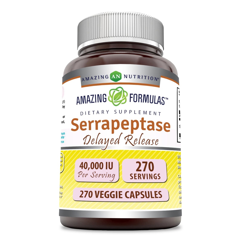Fórmulas asombrosas Serrapeptase Suplemento ← 40,000 UI ← Veggie Capsules ← No-GMO Tortura Gluten Free ← Made in USA (270 Conde)