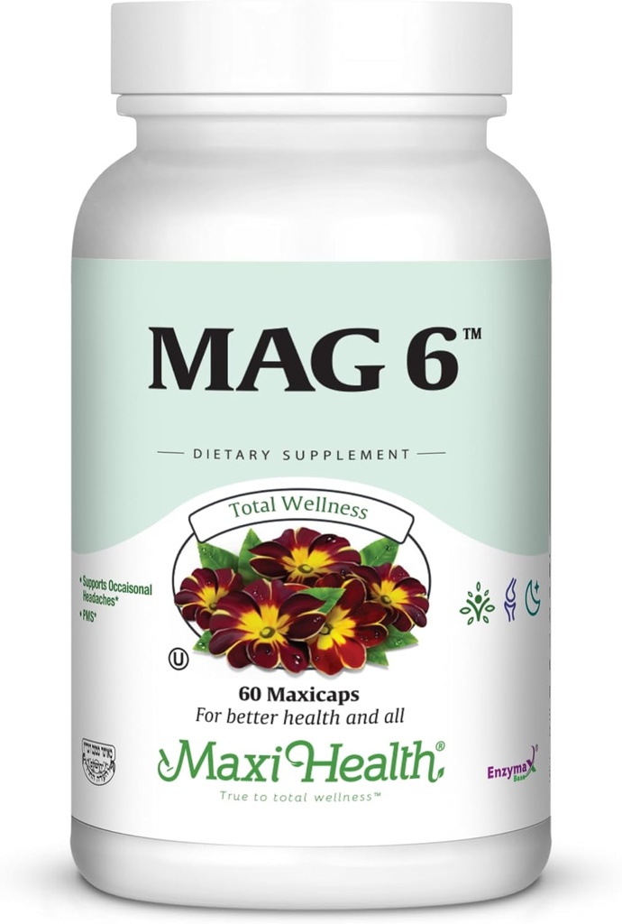 Magnesium B6 Mag 6 Magnesium Glycinate with Vitamin B6 Promote Healthy Bone Mineralization, Support Nerve &amp; Muscle Function, Energy Metabolism - Non-GMO, Vegan, Gluten Free, Kosher 60 Capsules