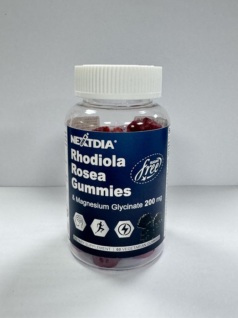 Azúcar Rhodiola Rosea 500 mg Gummies Suplemento w/Magnesium, Ashwagandha