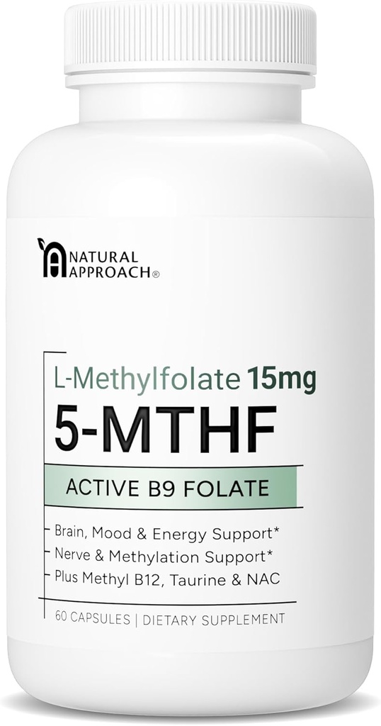 L-Methylfolate 15mg plus Methyl B12, D3, Taurine & NAC TEN MTHFR-Friendly Folate (High Potency) ← Formas bioactivas de vitamina B9 &amp; B12 tención Suplemento para Mood, Methylation, " Cognition TEN 60 Capsules