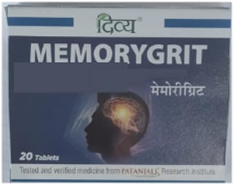 Patanjali Divya Memorygrit 20 Tabletas Suplemento ayurvédico para el foco de memoria y soporte de salud cerebral (Pack of 1)