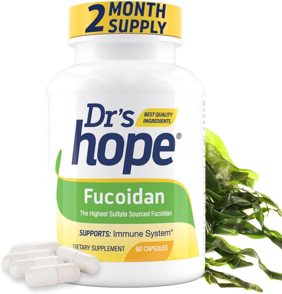 Fucoidan 65 mg con Extracto Marrón y Propiedades Antioxidantes para Gut, Inmune y Bienestar del Corazón - 60 cápsulas, 1 cápsula al día, 2 meses de suministro