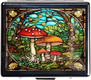 Organizador de la píldora de viaje 7 días caja de la pila de metal con espejo y 8 compartimentos Organizador de la píldora de viaje lindo para el placer (Mushroom Garden)