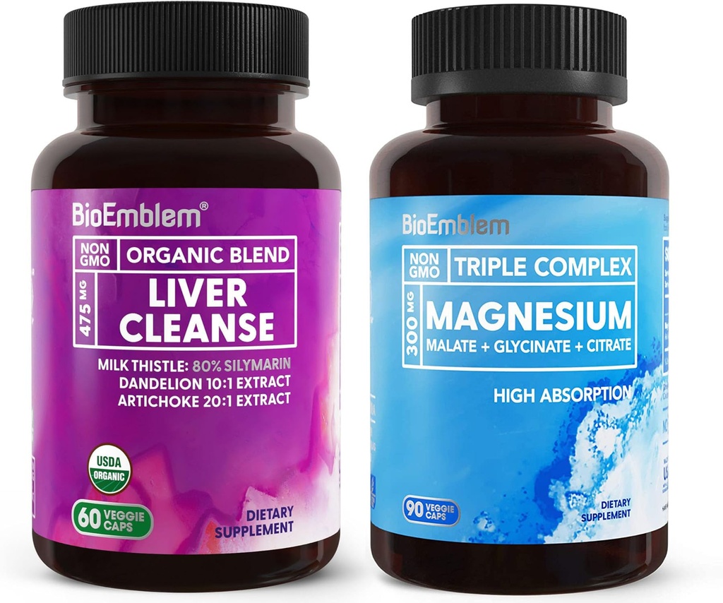 BioEmblem Complejo de Magnesio Triple 90ct + USDA Organic Liver Cleanse