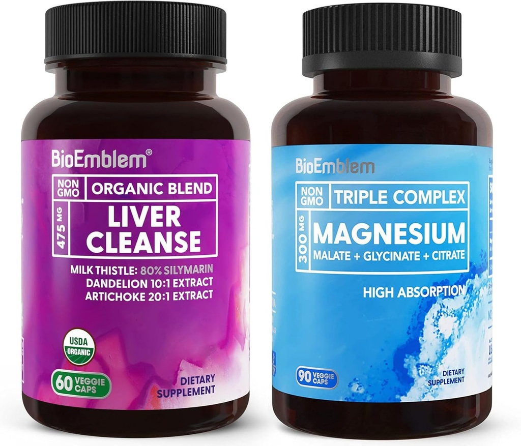 BioEmblem Complejo de Magnesio Triple 90ct + USDA Organic Liver Cleanse
