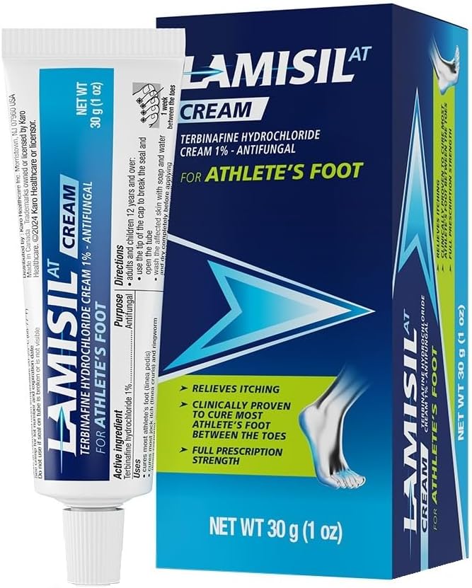 Lamisil 1 semana Tratamiento del pie del atleta, Crema antifúngica con cloruro de Terbinafine 1%, Alivio rápido del síntoma " Prevents Recurrence, 1 oz (30 g)