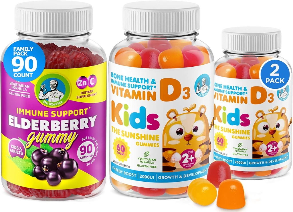 Vitamina D Gummies y Gummies Elderberry - Immunity Mega Boost for Kids and Adults - Vegetarian Gelatin-Free Immune Support Vitaminas para niños