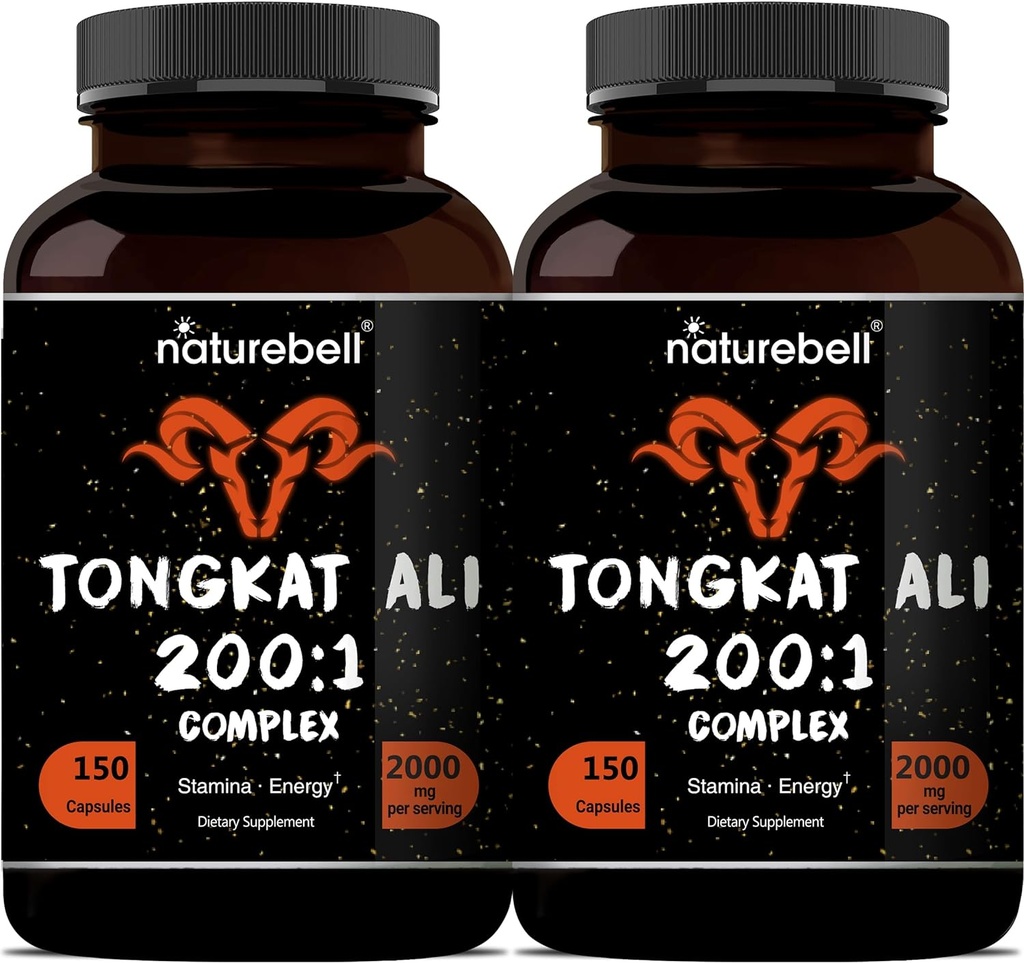 Tongkat Ali 200:1 (Longjack) Extracto para Hombres, 2000mg Por Serving, Indonesia Origen, Eurycoma Longifolia ← Panax Ginseng for Energy, Stamina, & Male Health Support (150 Conde (Pack of 2))