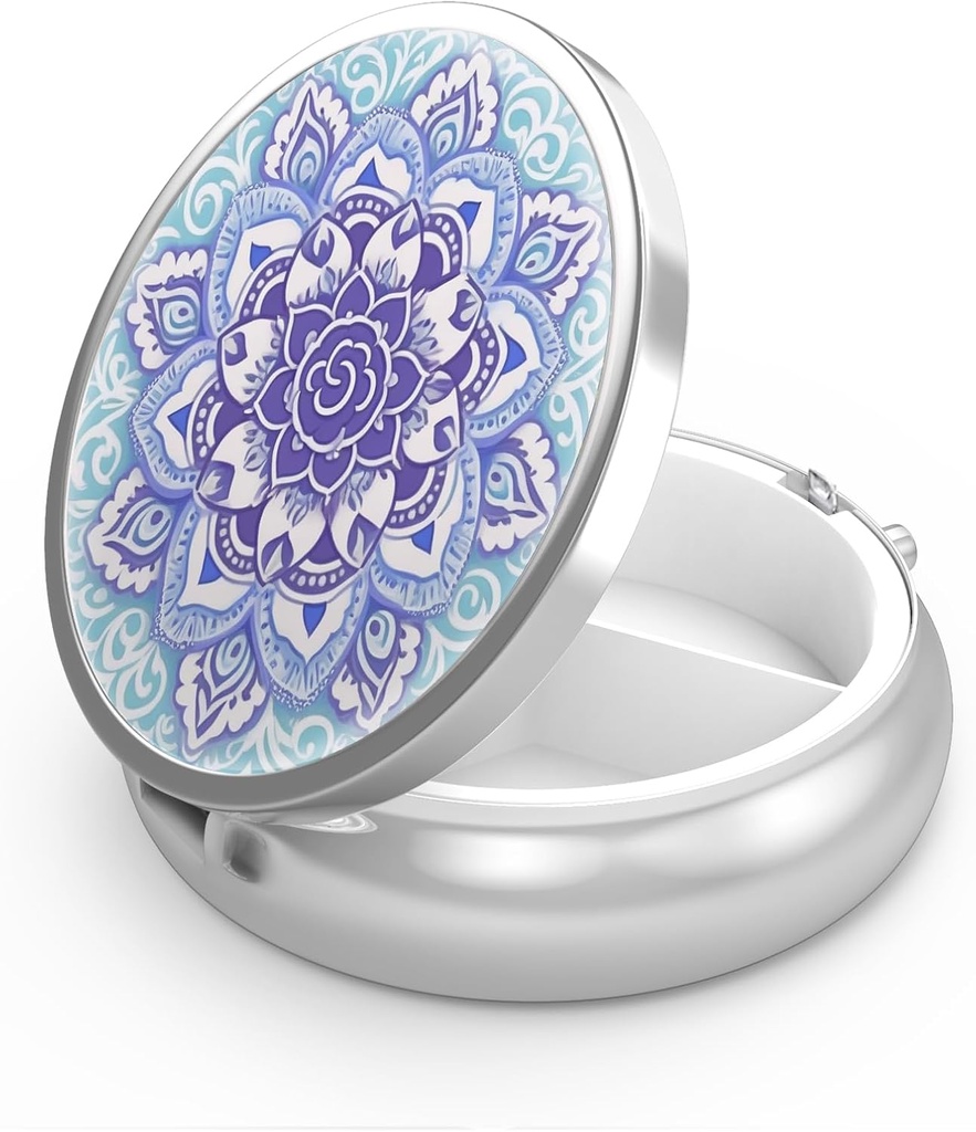 Caja de Píldora 3 Funda de Píldora pequeña, Portátil para Pocket o Píldora de Píldora de Contenedor para mantener vitaminas, medicamentos, aceite de pescado y suplementos (Mandala Blue)