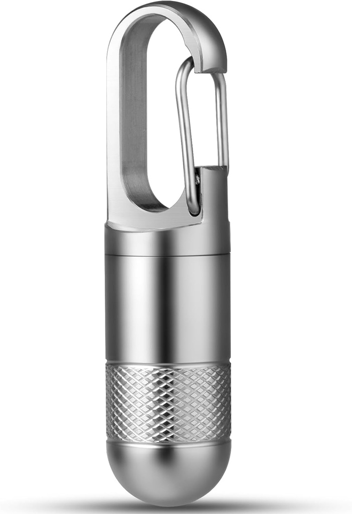 TISUR Titanium Pill Case, Keychain Holder, Travel Box Container, Portable Organizer, Waterproof Metal Bottle (Gray, Small - 1,06 Inch)