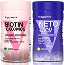 Biotin Hair Growth Vitamins + Premium Keto Pills | Supports Healthy Skin and Nails & Utilize Fat for Energy with Ketosis, Boost Energy & Focus | Non-GMO Vegan Supplements to Support